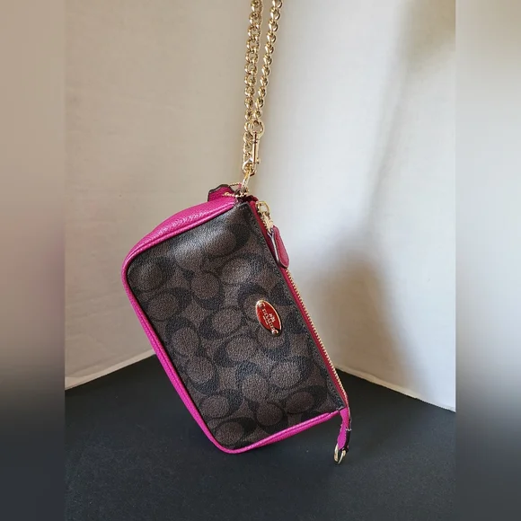 Coach Signature Brown & Pink Mini Bag/Wristlet, EUC - 2015 - Picture 9 of 12